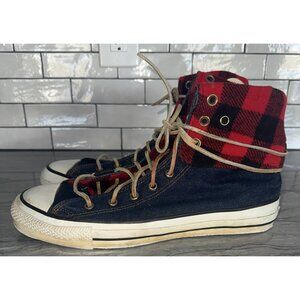Converse Mens 9.5 Vintage NeeHi Tall High USA Made Denim Fold Over Plaid Sneaker